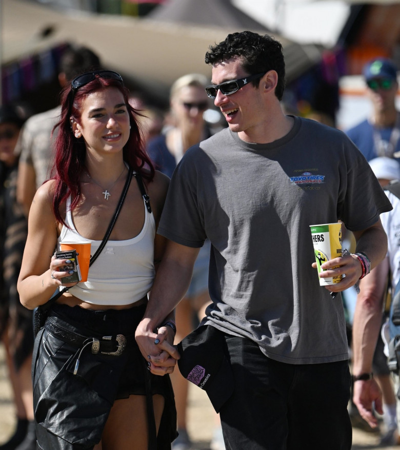 Dua Lipa And Boyfriend Callum Turner Seen At Glastonbury Music Festival