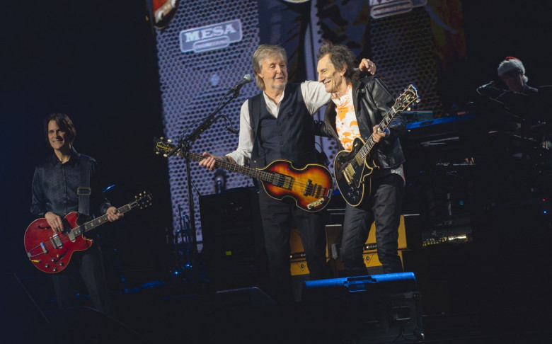 EXCLUSIVE: Sir Paul McCartney and Sir Ringo Starr reunite on stage as The Beatles legends perform together in London