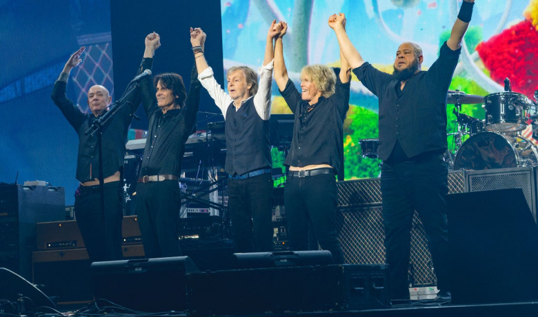 EXCLUSIVE: Sir Paul McCartney and Sir Ringo Starr reunite on stage as The Beatles legends perform together in London