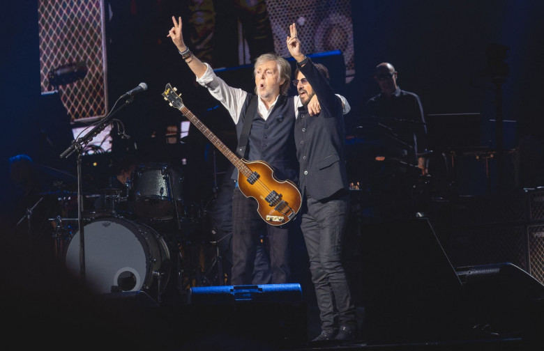 EXCLUSIVE: Sir Paul McCartney and Sir Ringo Starr reunite on stage as The Beatles legends perform together in London