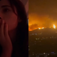 Andra Gogan, ingrozita de incendiul care a cuprins orasul Los Angeles. Locuinta ei se afla la cateva minute de casele care au ars