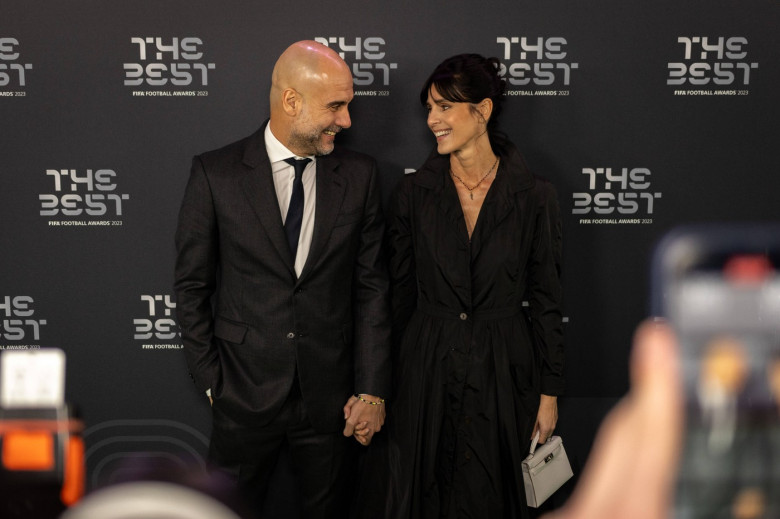 London, England, 15 January 2024: Pep Guardiola (Manchester City manager) and Cristina Serra arrive during the FIFA Best