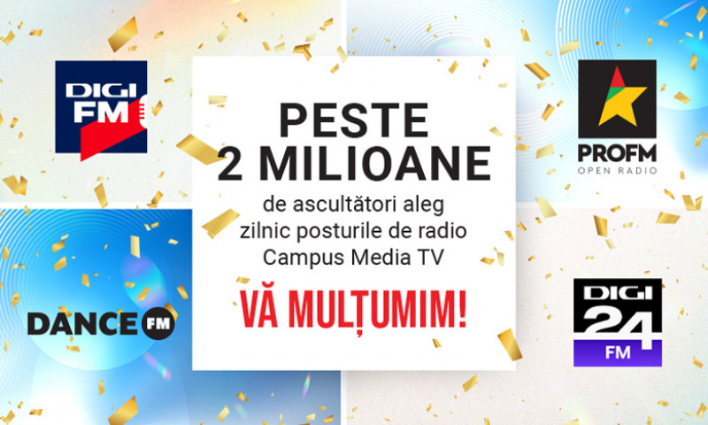 Peste 2 milioane de ascultători aleg zilnic frecvențele Digi FM, PRO FM, Dance FM și Digi24 FM