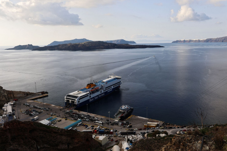 Frequent earthquakes have caused tourists and local residents to leave the island of Santorini, Greece - 03 Feb 2025