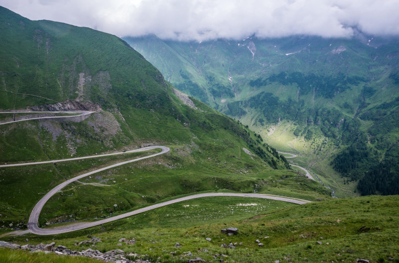 Transfagarasan Road (DN7C also known as Ceaușescu's Folly) crossing the southern section of the Carpathian Mountains in Romania