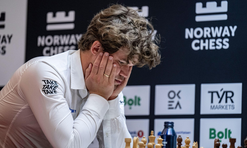 Stavanger 20250526. Magnus Carlsen during Norway chess in Finansparken in Stavanger on Monday afternoon. Photo: Carina Johansen / NTB