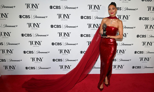 New York, USA. 08th June, 2025. Nicole Scherzinger poses with the Best Performance by an Actress in a Leading Role in a Musical award for 