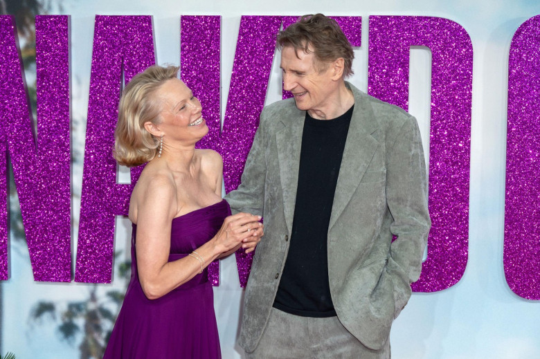 London, UK. 22nd July, 2025. Pamela Anderson and Liam Neeson attends "The Naked Gun" UK Premiere at Cineworld Leicester Square in London, England. UK. Tuesday 22nd July 2025. Credit: Bang Media International/Alamy Live News