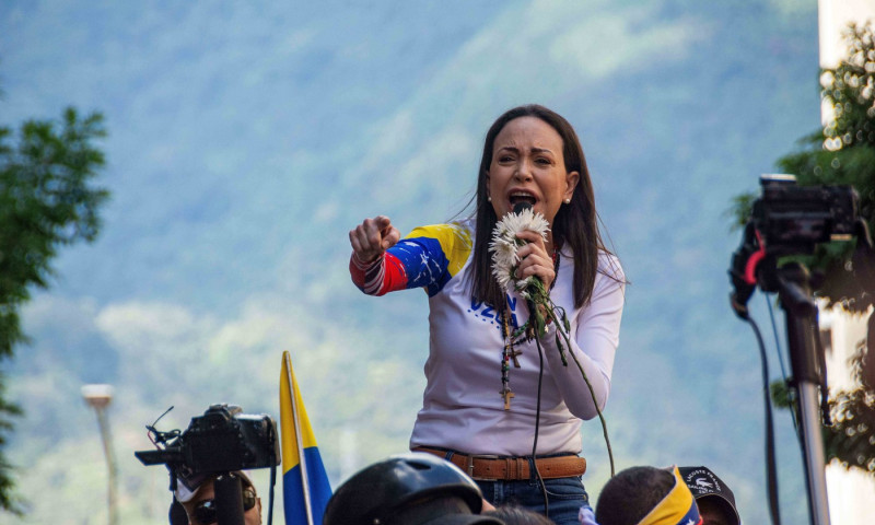 Government and opposition marches and rallies prior to the presidential inauguration on January 10, 2025. Caracas, Venezuela, Miranda - 09 Jan 2025