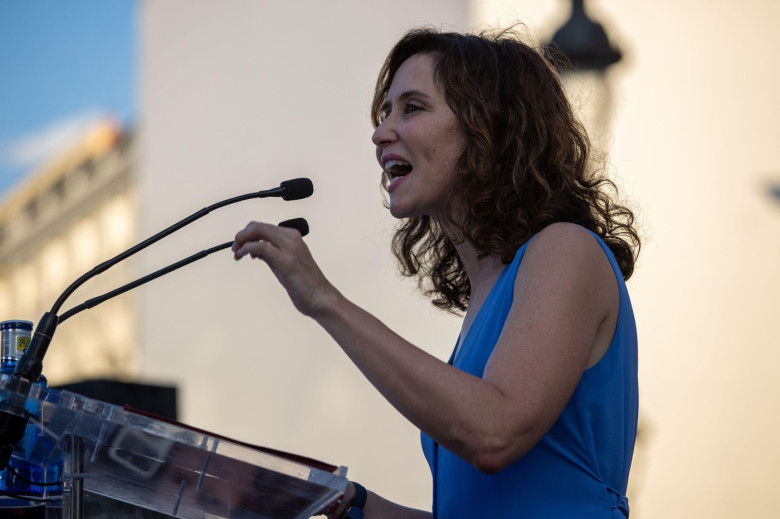 Madrid, Spain. 17th Aug, 2024. The president of the Community of Madrid, Isabel Díaz Ayuso, takes part in the "Rally for the Truth of Venezuela" convened worldwide, this Saturday at the Puerta del Sol, in Madrid. Thousands of people are participating this