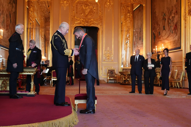Sir David Beckham is made a Knight Bachelor by King Charles III during an Investiture ceremony at Windsor Castle, Berkshire. The honour recognises services to sport and to charity. Picture date: Tuesday November 4, 2025.