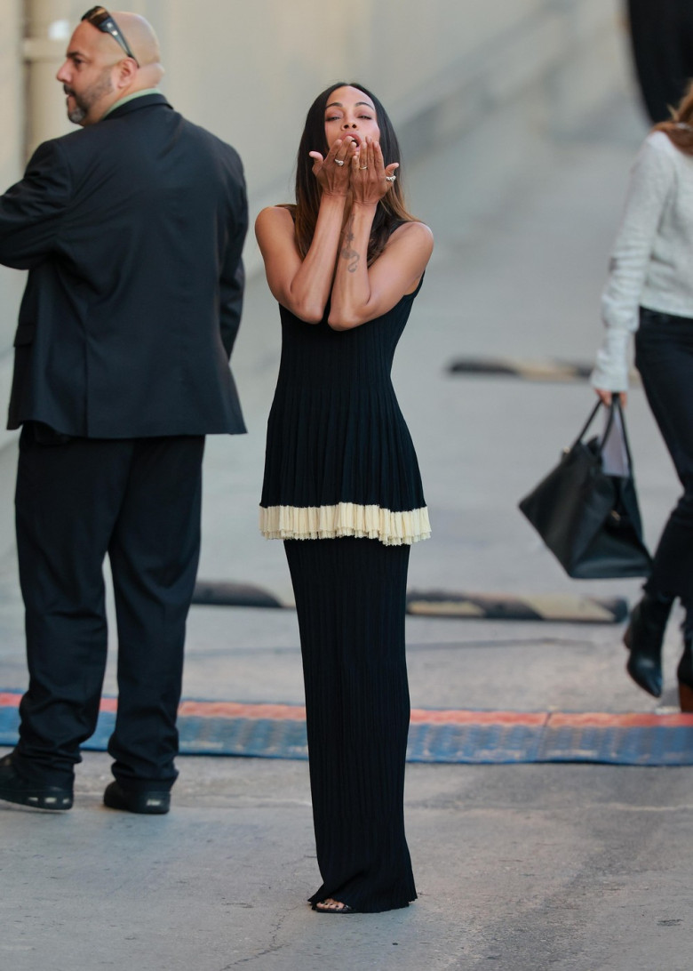 Zoe Saldana is Pictured as She Arrives to Jimmy Kimmel in Los Angeles