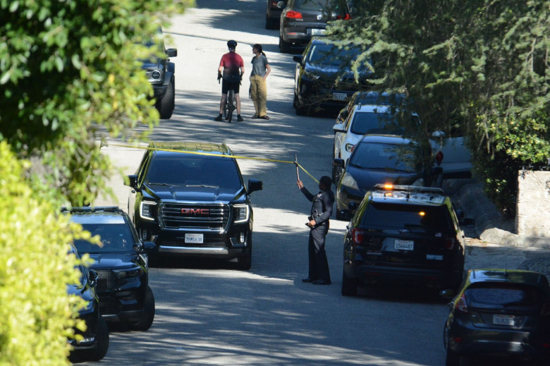 Police blocking Rihanna's street after scary shooting