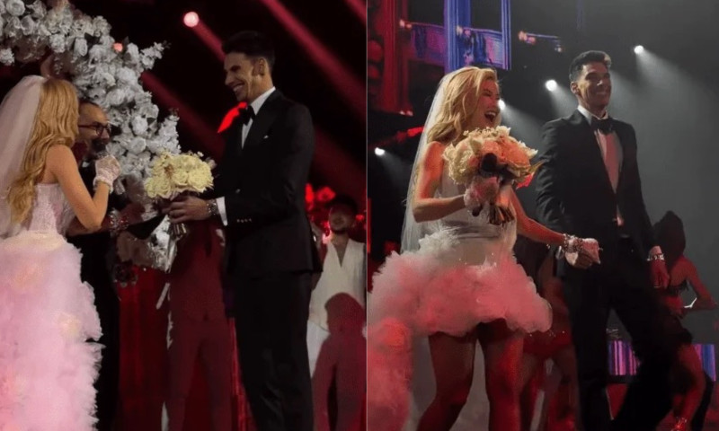 Andreea Bălan a apărut în rochie de mireasă la Sala Palatului. Momentul alături de Victor Cornea a emoționat publicul
