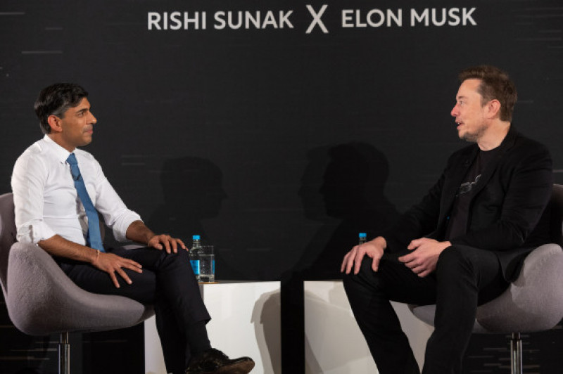 The Prime Minister Rishi Sunak talks to Elon Musk