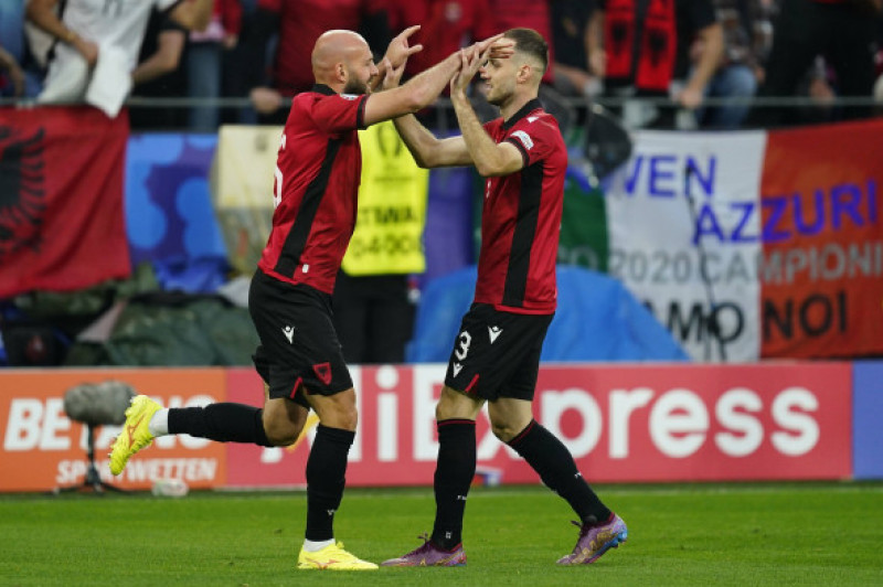 GER: Italy v Albania. UEFA EURO, EM, Europameisterschaft,Fussball 2024 Albania players celebrating goal during the UEFA