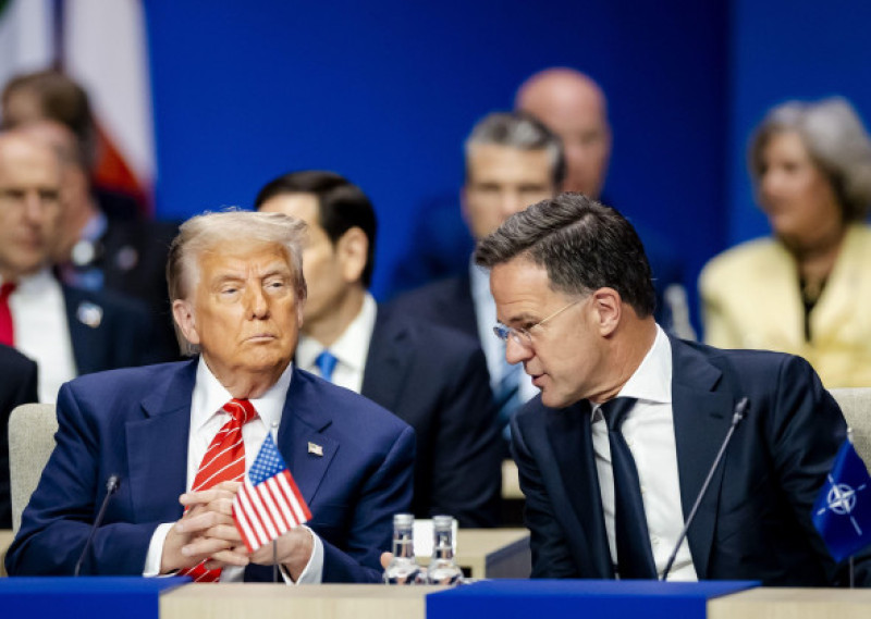 DEN HAAG - President Donald Trump of the United States and NATO Secretary General Mark Rutte at the start of the NATO Summit meeting at the World Forum. The Netherlands, for the first time in NATO's history of existence, is hosting a NATO summit. ANP SEM