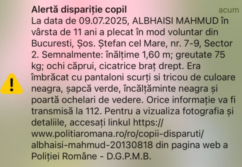 ro-alert copil disparut