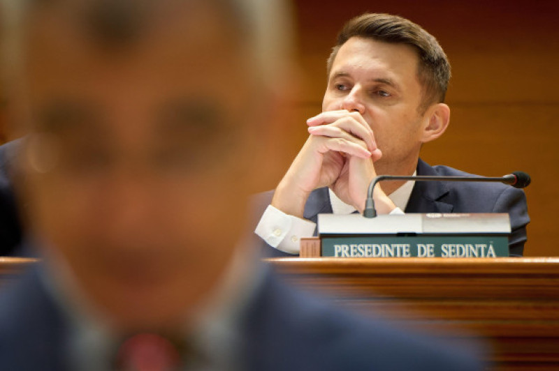Bucharest, Romania. 10th July, 2025: Mircea Abrudean, president of the Senate, during the reading of the no-confidence motion against the Bolojan government, filed by the Alliance for the Union of Romanians (AUR), in the joint plenary of the Chambers of t