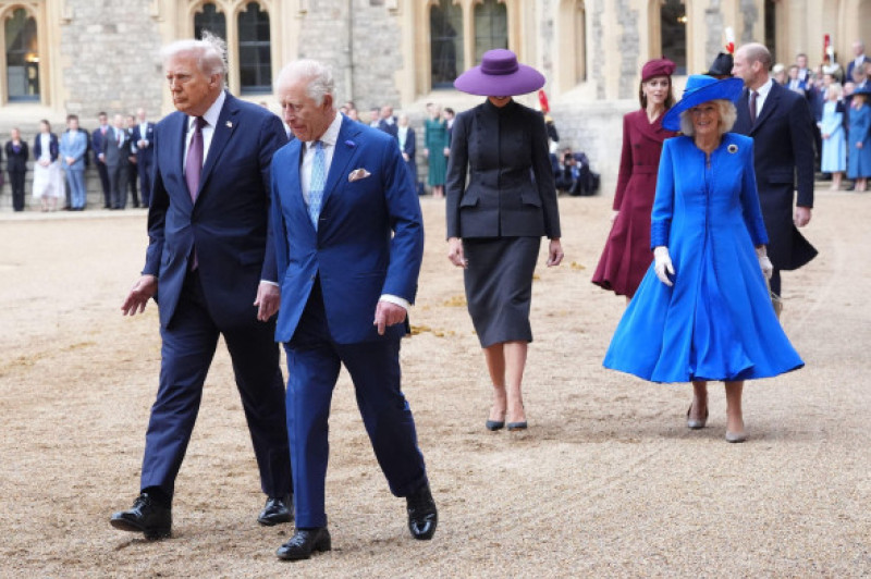 (left-right) US President Donald Trump, King Charles III, First Lady Melania Trump and Queen Camilladuring the ceremonial welcome at Windsor Castle, Berkshire, on day one of the president's second state visit to the UK. Picture date: Wednesday September 1