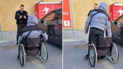 Un bărbat aflat în scaun cu rotile, care cerșea bani, a fost „vindecat" miraculos de agenții Poliției
