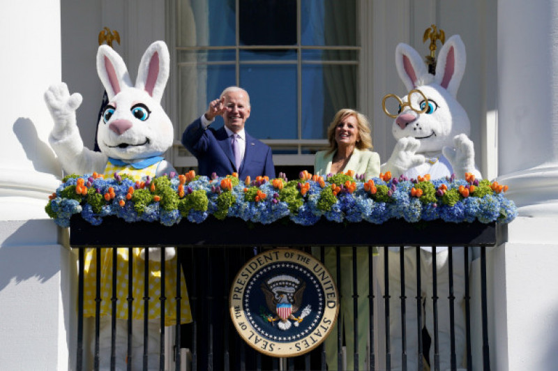 Washington DC, USA. 10th Apr, 2023. United States President Joe Biden and first lady Dr. Jill Biden greet guests at the Easter Egg Roll, a tradition dating back to 1878, on the South Lawn of the White House in Washington, DC on April 10, 2023. Credit: Yur