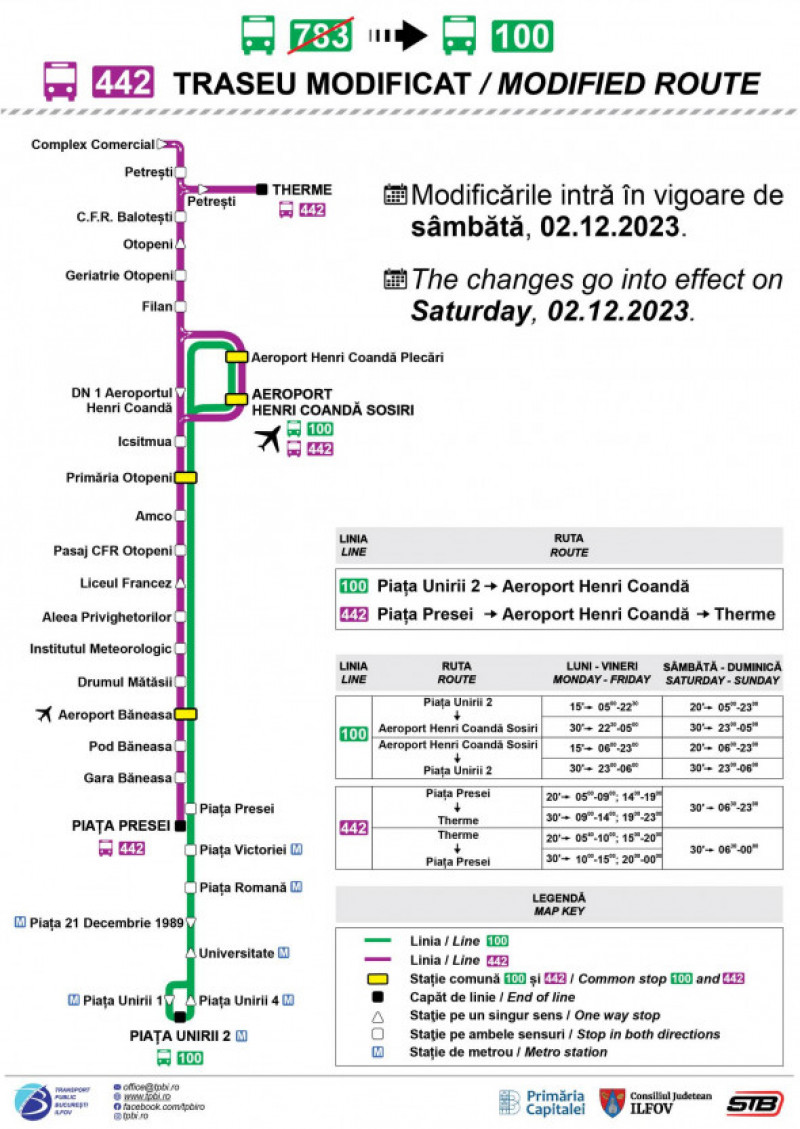 Traseul liniei 442 se modifică din 2 decembrie 2023