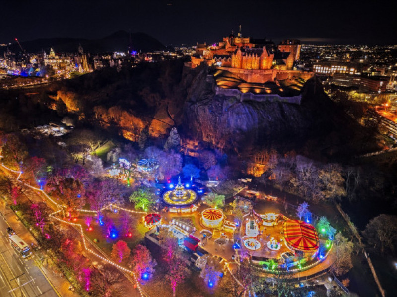 Edinburgh's Christmas market and castle lit up with festive cheer