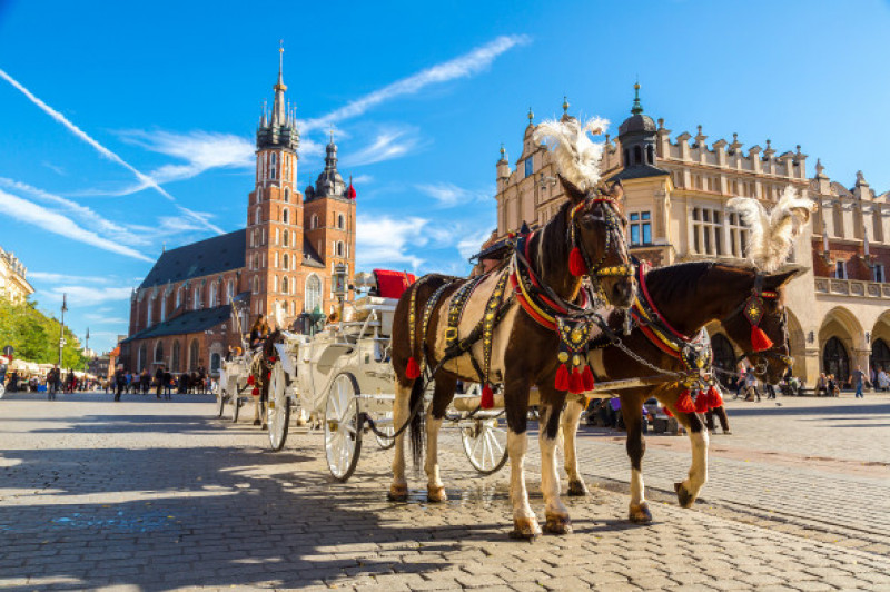 Horse,Carriages,At,Main,Square,In,Krakow,In,A,Summer