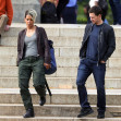 American actress Halle Berry and Mark Wahlberg are pictured on location in Hyde Park filming scenes for the new Netflix film Our Man From Jersey.