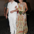 *EXCLUSIVE* The American Actress Sharon Stone looks in great spirits as she enjoys a spot of dinner with Gabriele Israilovici and son Laird at Dal Bolognese restaurant during a visit to the eternal city of Rome.