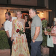 *EXCLUSIVE* The American Actress Sharon Stone looks in great spirits as she enjoys a spot of dinner with Gabriele Israilovici and son Laird at Dal Bolognese restaurant during a visit to the eternal city of Rome.