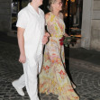 *EXCLUSIVE* The American Actress Sharon Stone looks in great spirits as she enjoys a spot of dinner with Gabriele Israilovici and son Laird at Dal Bolognese restaurant during a visit to the eternal city of Rome.