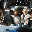 STAR WARS EPISODE IV - A NEW HOPE 1977 20th Century Fox sci-fi film with from left: Peter Mayhew ( Chewbacca), Mark Hamill(Luke Skywalker), Alec Guinness  (Obi-Wan Kenobi), Harrison Ford (han Solo)