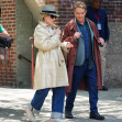 Celebrities on the set of "Only Murders in the Building"