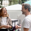 Katie Holmes , Joshua Jackson dance in between scenes filming “Happy Hours” which Holmes produced , Wrote, directs and stars in. Constance Wu also stars