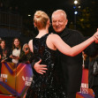 Elle Fanning and Stellan Skarsgård attends "Sentimental Value" Premiere during the BFI London Film Festival, at the Southbank Centre, Royal Festival Hall in London, England. UK. Sunday 12th October 2025
