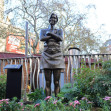 Part of the Scenes in the Square series in Leicester Square, new  statue of romantic comedy heroine Bridget Jones, clutching her famous diary. The first film of Helen Fielding's books was made 25 years ago, &amp; Bridget is now a British icon, London, UK