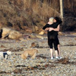 EXCLUSIVE: NO WEB UNTIL TUESDAY DECEMBER 22ND 12:45PM PST-Hugh Jackman And Wife Deborra-Lee Hug And Kiss Before Going For A Swim In The Hampton's