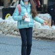 *EXCLUSIVE* Suri Cruise looks stylish in a light blue Colmar jacket and a pink bag pack grabbing coffee in NYC