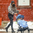 Russian Model Irina Shayk seen pushing her daughter lea in her stroller while braves the snow in New York City