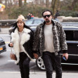 Nicolas Cage and his girlfriend matching black leather pants while going insid THE American Museum of Natural History