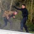 *STRICTLY NOT AVAILABLE FOR DAILY MAIL ONLINE USAGE* The all action American Hero Tom Cruise fights with Esai Morales during a daring scene on top of a train from Mission Impossible 7 which is being filmed in North Yorkshire.
