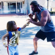 Chris Hemsworth boxing with his seven year old son on the set of Thor