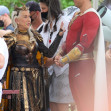*EXCLUSIVE*  Helen Mirren is seen for the first time as villain Hespera alongside Zachary Levi as they film "Shazam: Fury of the Gods"