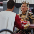 *EXCLUSIVE*  Helen Mirren is seen for the first time as villain Hespera alongside Zachary Levi as they film "Shazam: Fury of the Gods"
