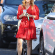*EXCLUSIVE* Isla Fisher looks as youthful as ever on a red Polka Dot Button Front Smock Dress