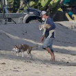 *EXCLUSIVE* Leonardo DiCaprio takes his Husky's for a walk on the beach in Malibu