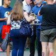 EXCLUSIVE: Daniel Craig signs autographs while arriving at his Broadway Play in New York City, Daniel dropped it the Sharpie and he was Nice to pick it up and give back to autograph lady