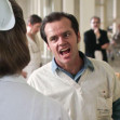 USA. Jack Nicholson and Louise Fletcher  in a scene from ©United Artists film : One Flew Over the Cuckoo's Nest (1975). Plot: A criminal pleads insanity and is admitted to a mental institution, where he rebels against the oppressive nurse and rallies up
